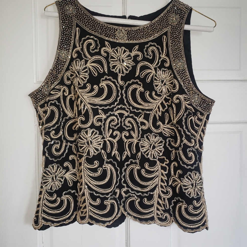 Black embellished tank top, size L